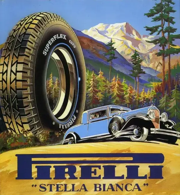 Click to enlarge 500/525-16 Vintage Tires - PIRELLI STELLA BIANCA Period Advertisement